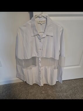 White Semi-Sheer Button-Up Blouse